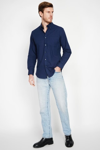 Camisa regular fit de lino - Azul marino