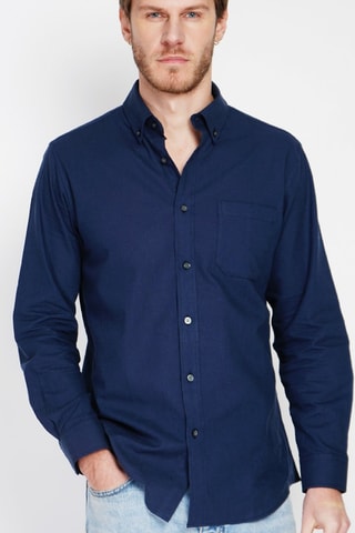 Camisa regular fit de lino - Azul marino