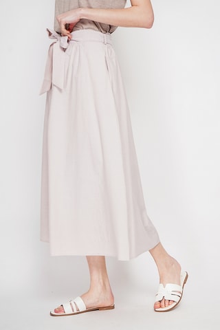 Falda midi de lino - Camel