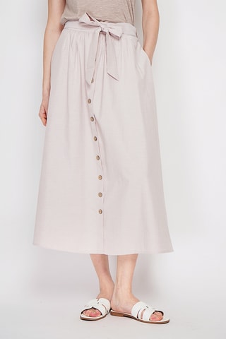 Falda midi de lino - Camel