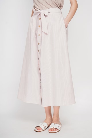 Falda midi de lino - Camel
