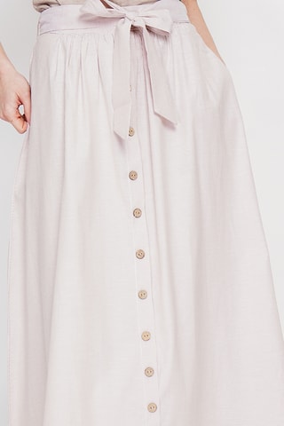 Falda midi de lino - Camel