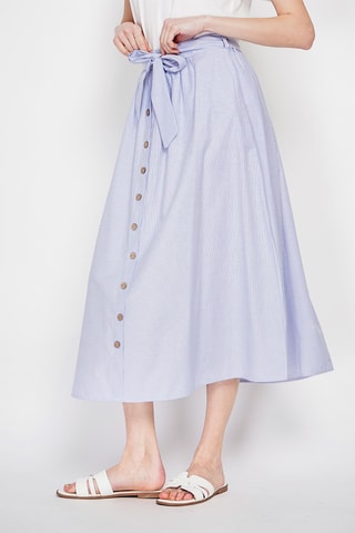 Falda midi de lino - Azul marino
