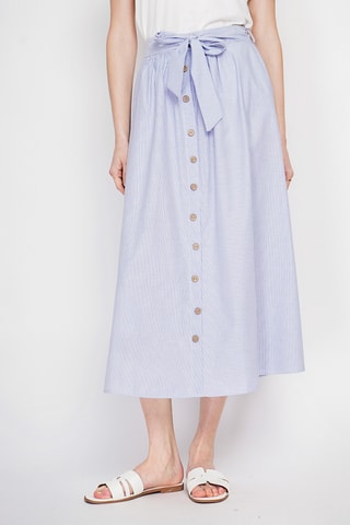 Falda midi de lino - Azul marino