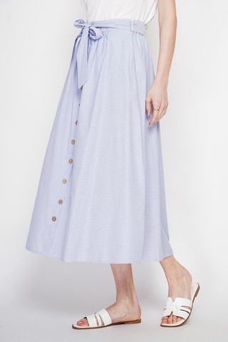 Falda midi de lino - Azul marino