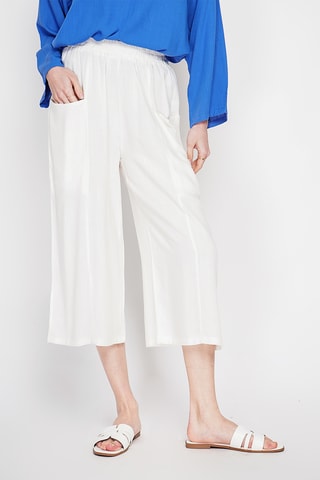 Pantalón pirata ancho de tiro alto de lino - Blanco