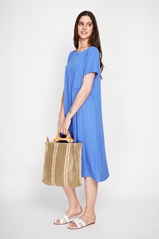 Vestido trapecio de lino - Azul