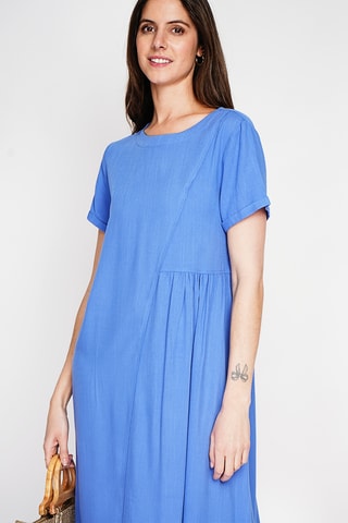 Vestido trapecio de lino - Azul