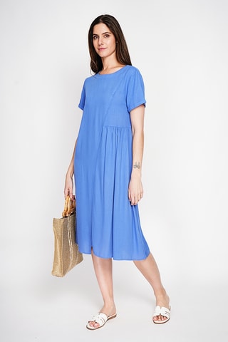 Vestido trapecio de lino - Azul