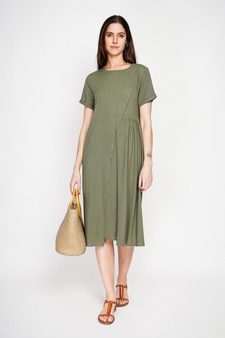Vestido trapecio de lino - Caqui