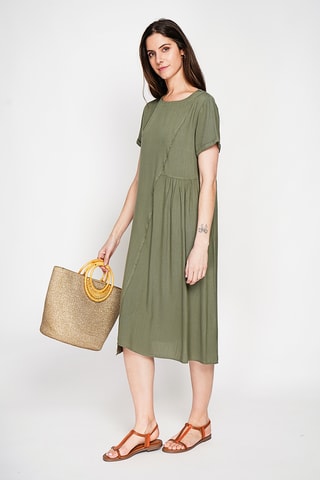 Vestido trapecio de lino - Caqui