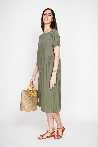 Vestido trapecio de lino - Caqui