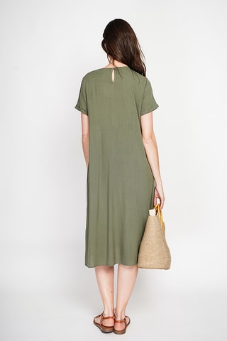Vestido trapecio de lino - Caqui
