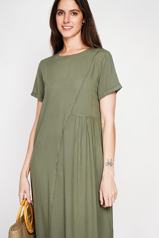 Vestido trapecio de lino - Caqui