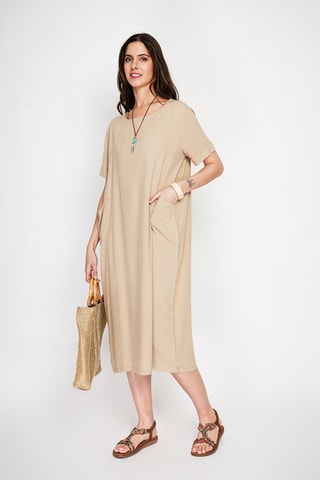 Vestido recto de lino - Camel