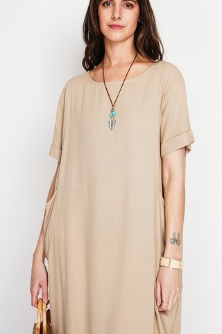 Vestido recto de lino - Camel