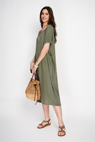 Vestido recto de lino - Caqui
