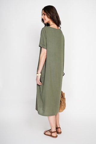 Vestido recto de lino - Caqui