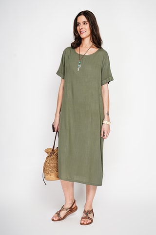Vestido recto de lino - Caqui