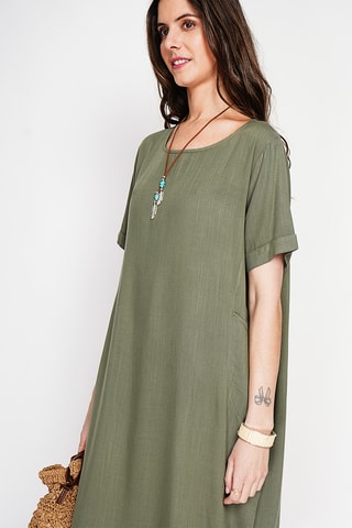 Vestido recto de lino - Caqui