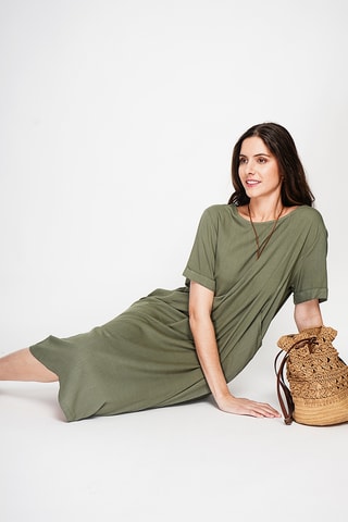 Vestido recto de lino - Caqui