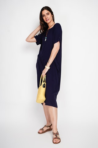 Vestido recto de lino - Azul marino