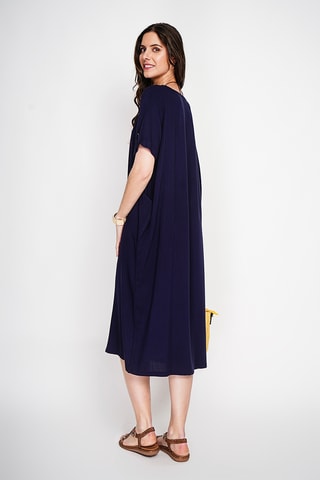 Vestido recto de lino - Azul marino