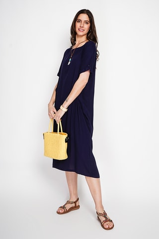 Vestido recto de lino - Azul marino