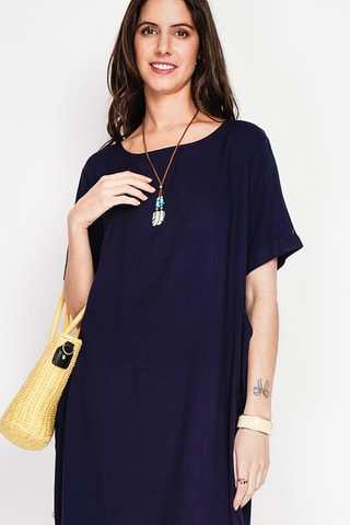 Vestido recto de lino - Azul marino