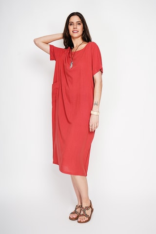 Vestido recto de lino - Rojo