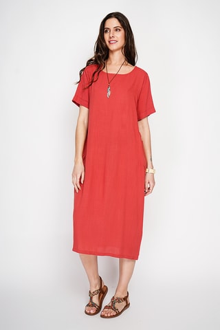 Vestido recto de lino - Rojo