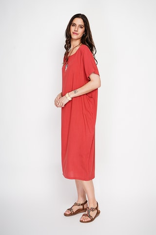 Vestido recto de lino - Rojo