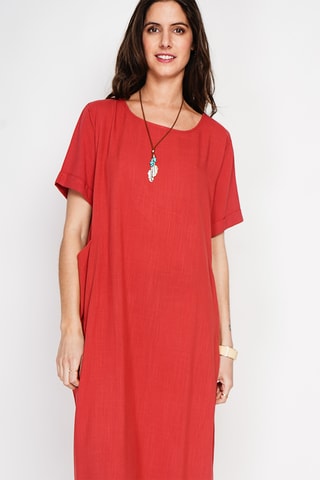 Vestido recto de lino - Rojo
