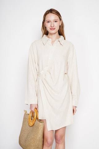 Vestido camisero de lino - Beige