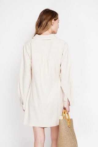 Vestido camisero de lino - Beige
