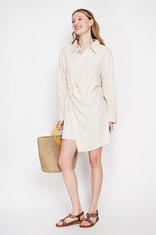 Vestido camisero de lino - Beige