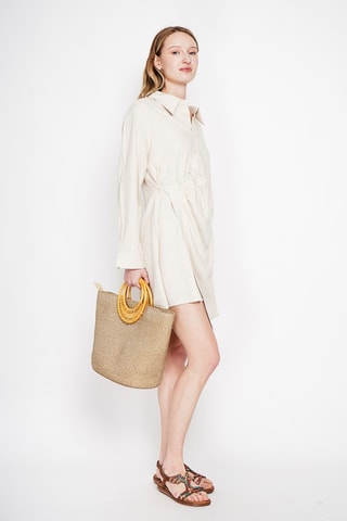 Vestido camisero de lino - Beige