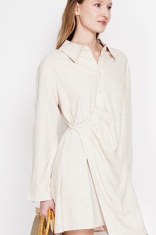 Vestido camisero de lino - Beige
