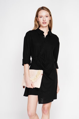 Vestido camisero de lino - Negro