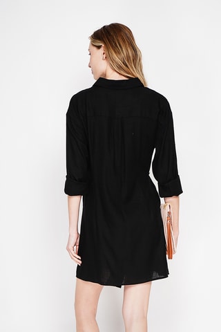 Vestido camisero de lino - Negro