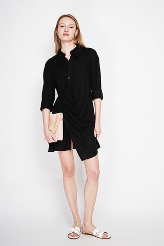 Vestido camisero de lino - Negro
