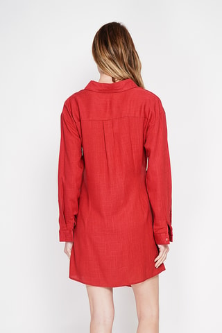 Vestido camisero de lino - Rojo