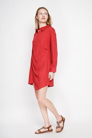 Vestido camisero de lino - Rojo