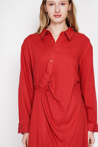 Vestido camisero de lino - Rojo