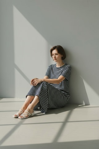 Vestido midi de lino - Azul marino
