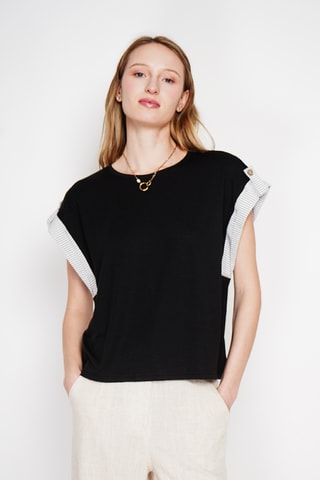 Camiseta oversize de lino - Negro