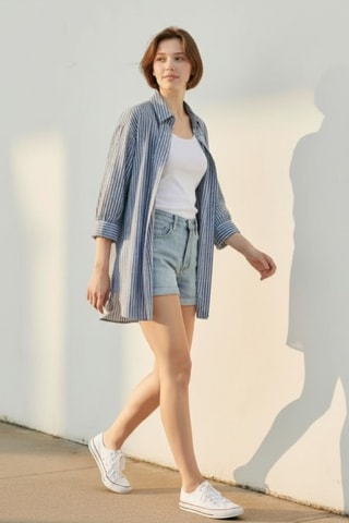 Camisa oversize de lino - Azul