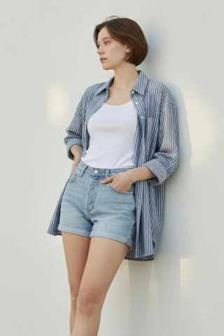 Camisa oversize de lino - Azul