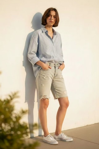 Camisa oversize de lino - Celeste