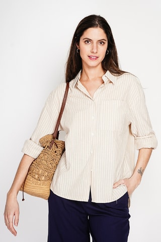 Camisa oversize de lino - Beige